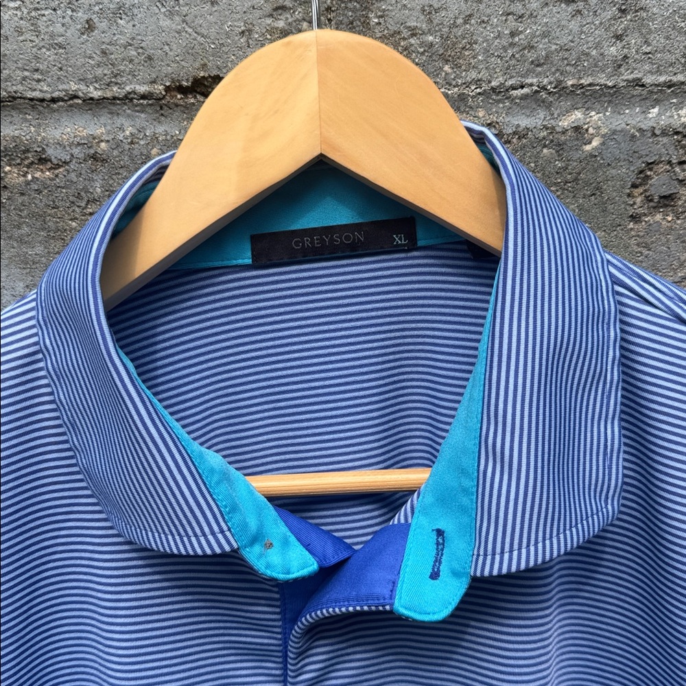 Greyson golf polo shirt XL striped blue wolf logo